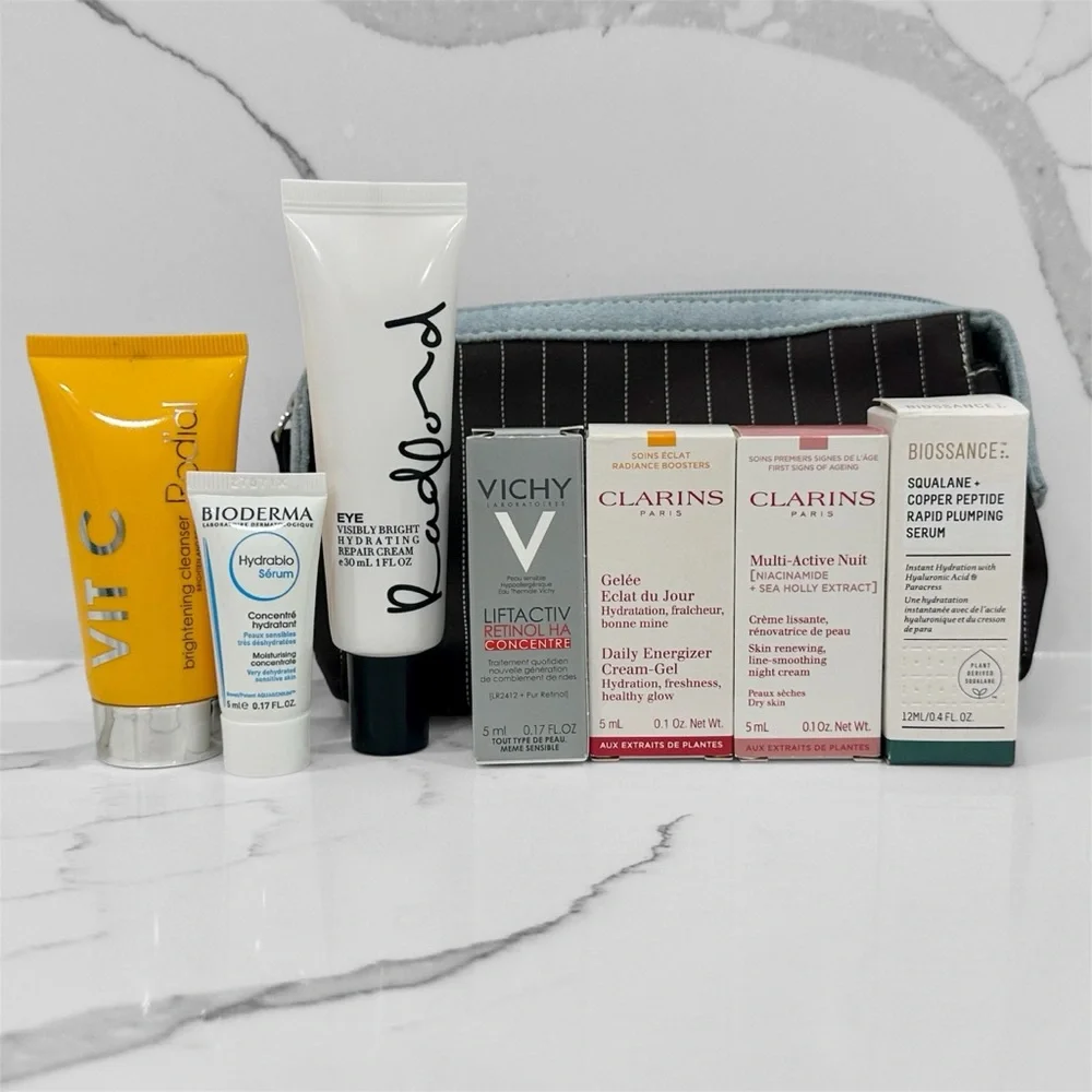 Skincare Travel Night Day Eye Face Cream Serum Cleanser Variety Set with Pouch - Picture 2 of 10